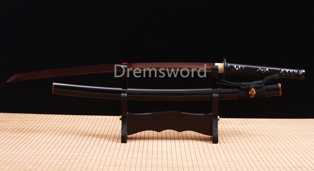 40.6" Damascus Folded Steel Katana Japanese Samurai Sword Red Blade Ox Horn Saya Shinogi Zukuri real sharp sword.