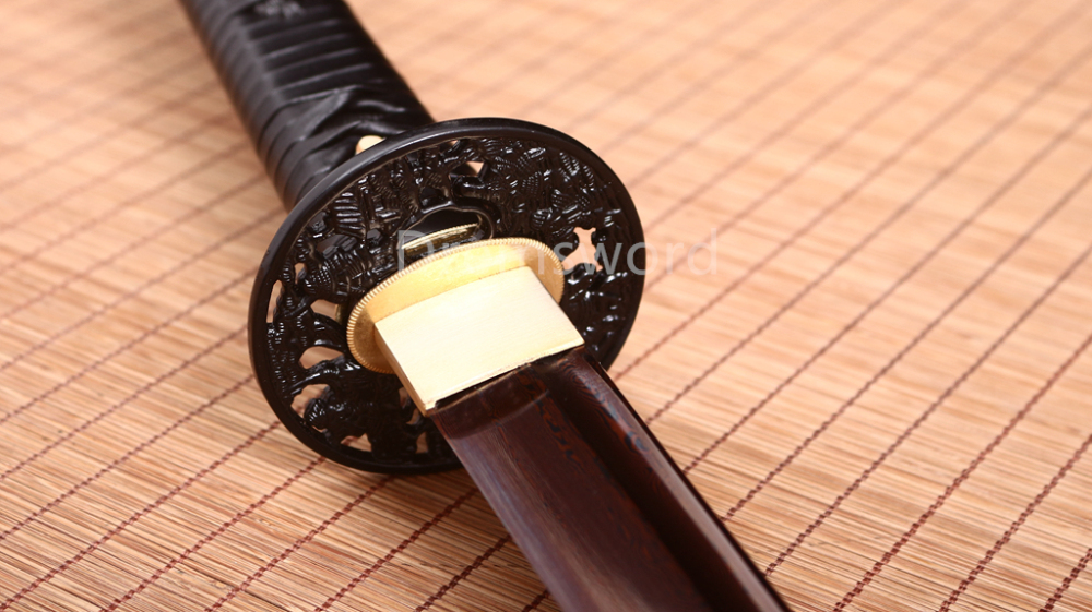 40.6" Damascus Folded Steel Katana Japanese Samurai Sword Red Blade Ox Horn Saya Shinogi Zukuri real sharp sword.