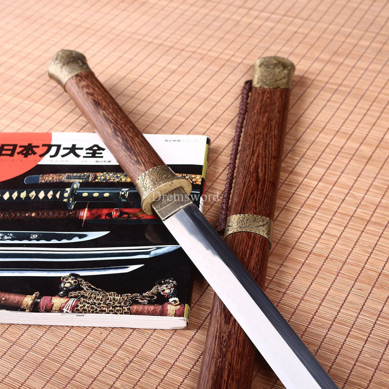 L6 Clay tempered Chokutō Straight Katana Japanese Samurai Sword Rosewood Saya KIRIHA-ZUKURI Brown