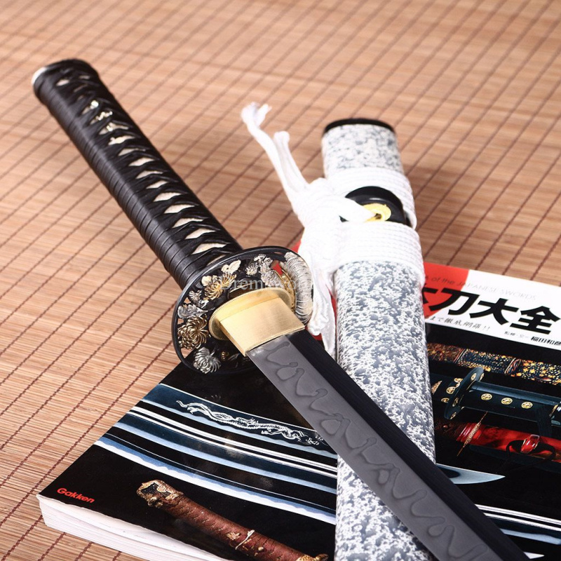 L6 Steel Clay Tempered Choji Hamon Blade Katana Japanese Samurai Sword O-kissaki SHINOGI-ZUKURI White