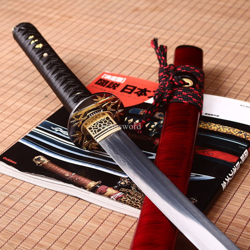 Handmade L6 Clay tempered steel Katana Japanese Samurai Sword Battle Ready New SHINOGI-ZUKURI Red