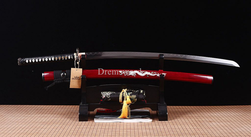 Shihozume ClayTempered Katana Japanese Samurai Sword Hand Polishing Shell Saya Shinogi Zukuri full tang Red