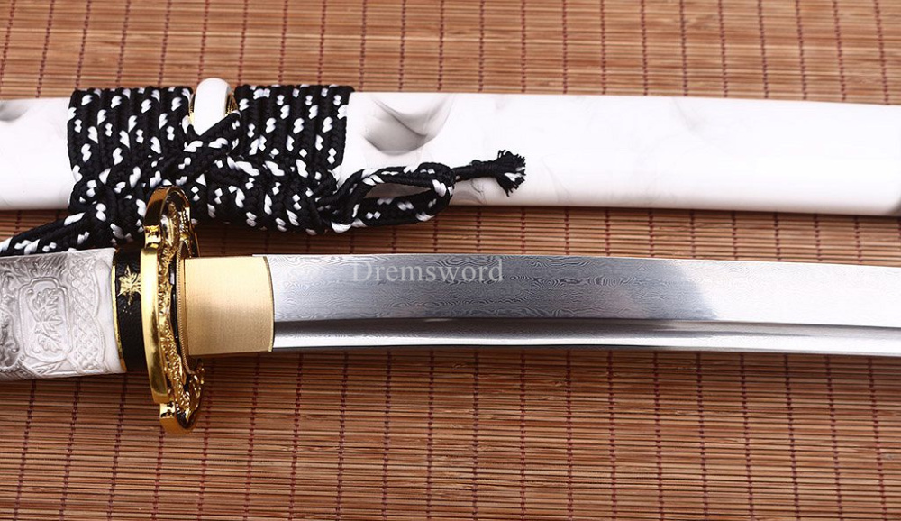 Handmade Damascus Folded Steel Katana Japanese Samurai Real Sword Battle Ready Shinogi Zukuri real sharp sword White