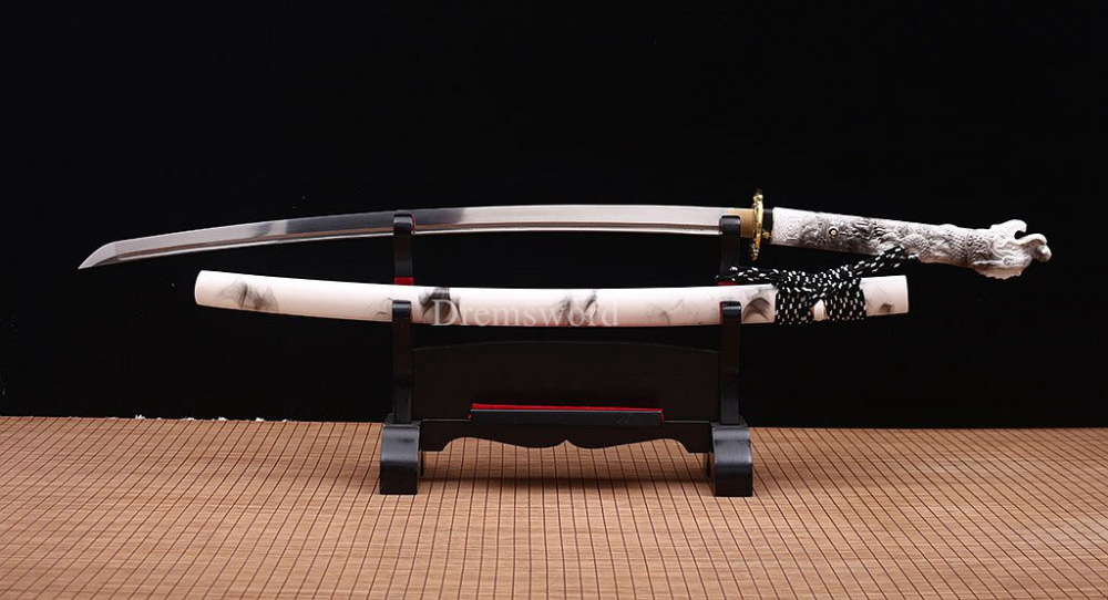 Handmade Damascus Folded Steel Katana Japanese Samurai Real Sword Battle Ready Shinogi Zukuri real sharp sword White