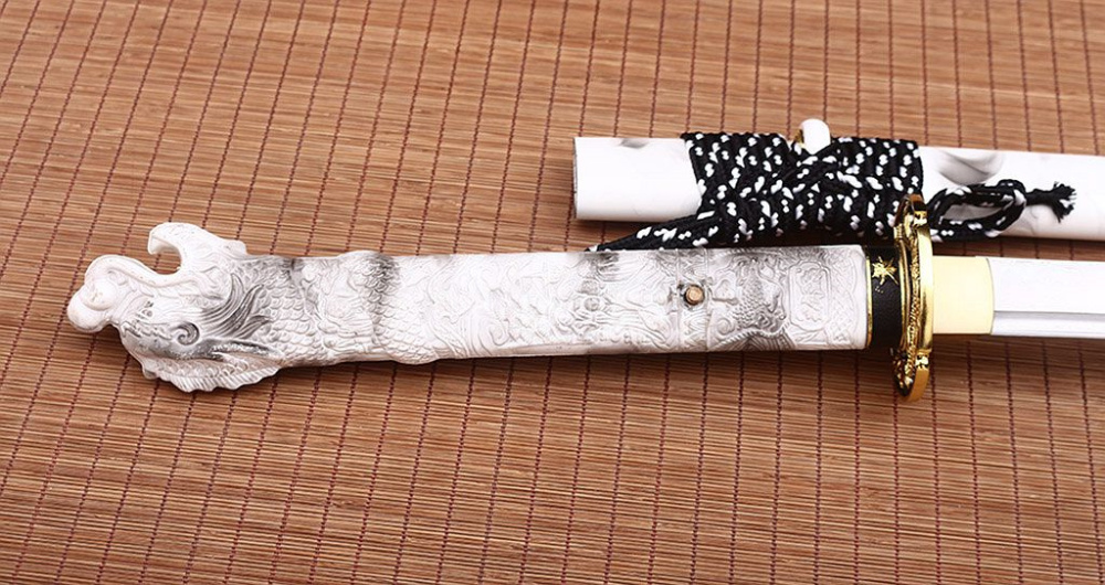 Handmade Damascus Folded Steel Katana Japanese Samurai Real Sword Battle Ready Shinogi Zukuri real sharp sword White