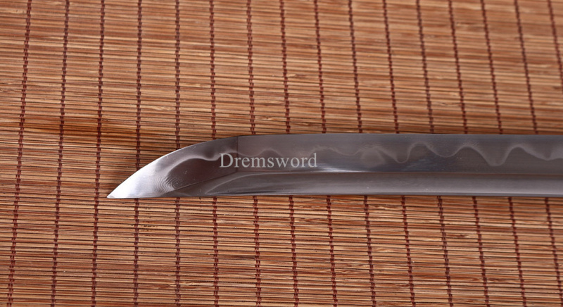 Damascus Folded Steel Clay tempered O Katana Japanese Samurai Sword Rattan Saya Shinogi-Zukuri Black