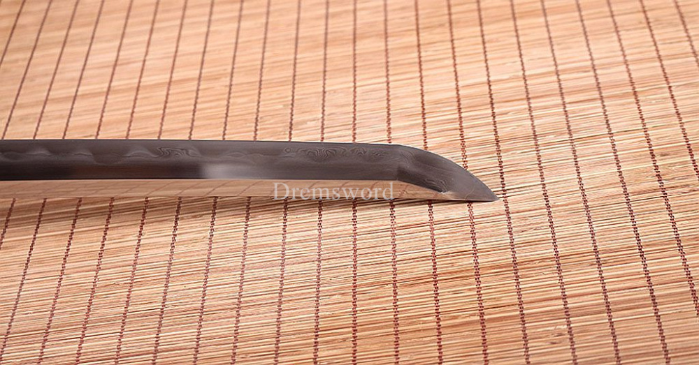 Shihozume ClayTempered Katana Japanese Samurai Sword Hand Polishing Ox Horn Saya Shinogi Zukuri full tang Black.