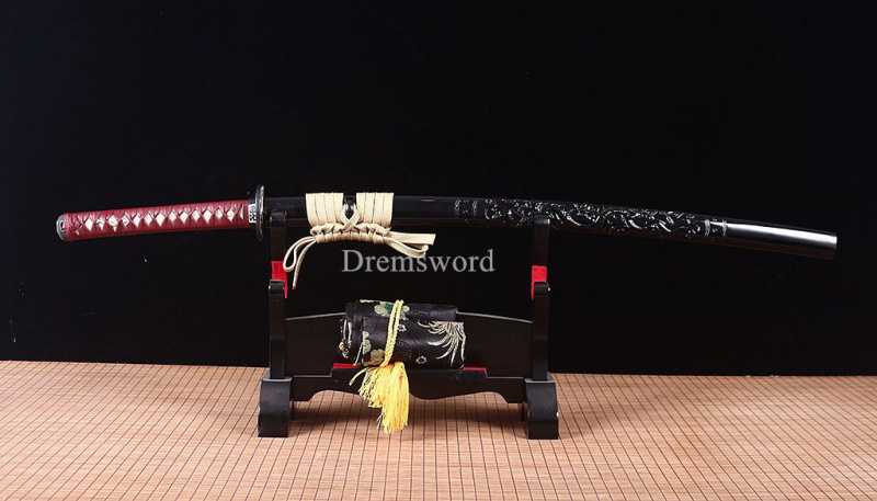 Handmade Folded Steel Clay Tempered Katana Japanese Samurai Sword Battle Ready Shinogi-Zukuri Black