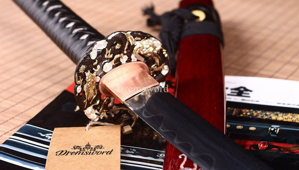 Shihozume ClayTempered Katana Japanese Samurai Sword Hand Polishing Shell Saya Shinogi Zukuri full tang Red