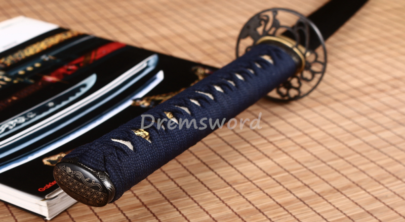 T10 Steel Clay Tempered Katana Japanese Samurai Functional Sword Real Hamon Blue Shinogi Zukuri Full Tang