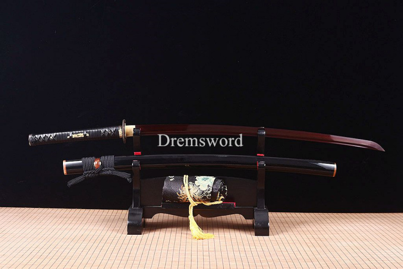 40.6" Red Blade Damascus Folded Steel Katana Japanese Samurai Sword Ox Horn Saya Shinogi Zukuri real sharp sword.