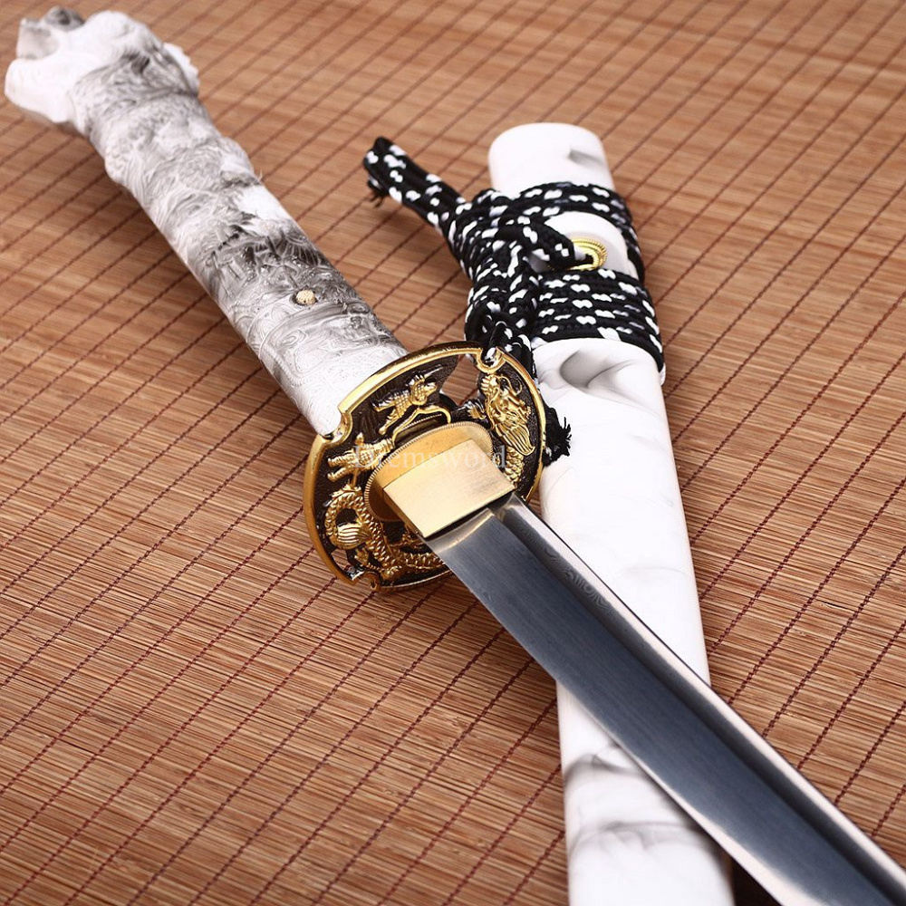 Handmade Damascus Folded Steel Katana Japanese Samurai Real Sword Battle Ready Shinogi Zukuri real sharp sword White