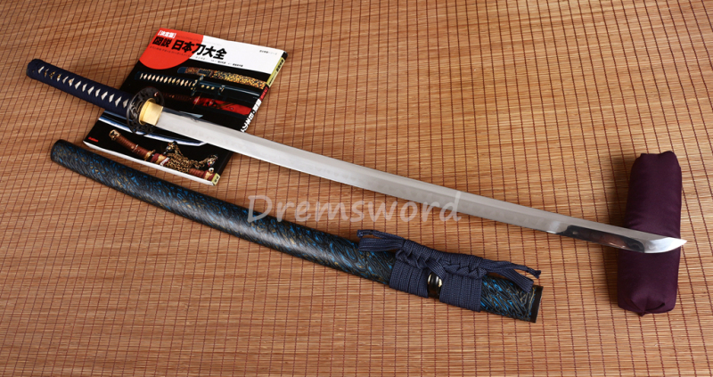 T10 Steel Clay Tempered Katana Japanese Samurai Functional Sword Real Hamon Blue Shinogi Zukuri Full Tang