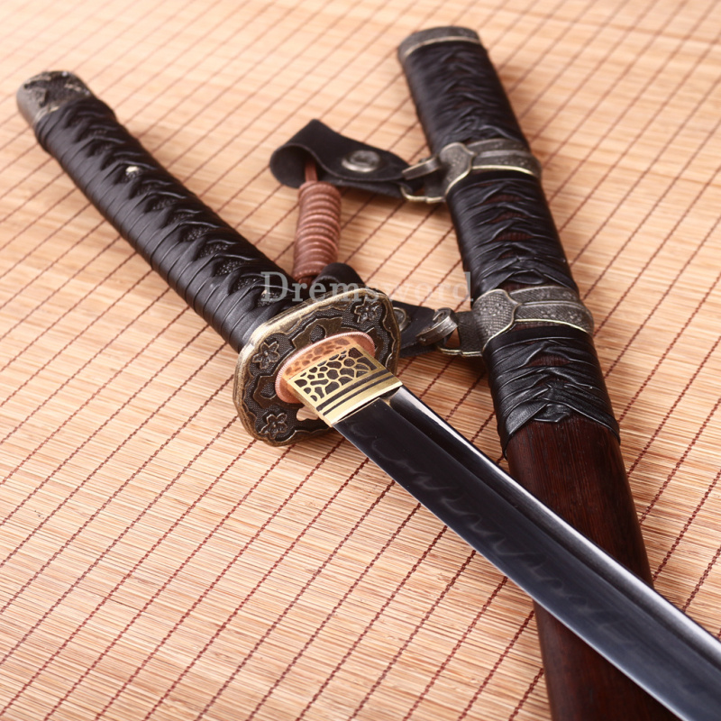 T10 Clay Tempered Tachi Japanese Samurai Katana Sword Real Hamon Rosewood Saya Shinogi Zukuri Full Tang Brown.