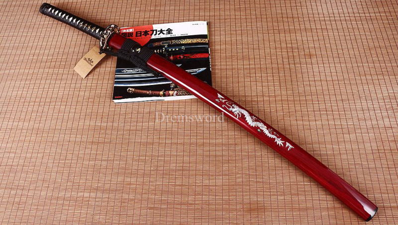 Shihozume ClayTempered Katana Japanese Samurai Sword Hand Polishing Shell Saya Shinogi Zukuri full tang Red