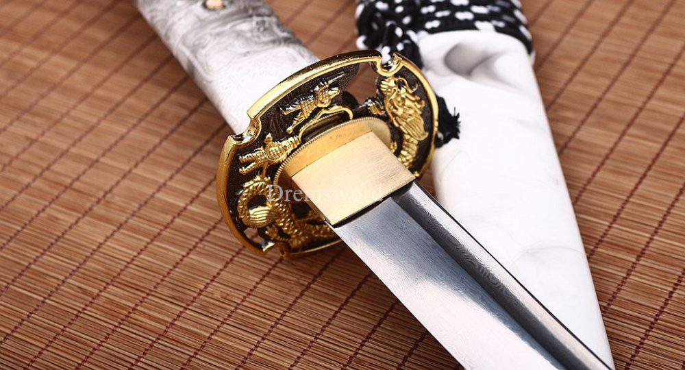 Handmade Damascus Folded Steel Katana Japanese Samurai Real Sword Battle Ready Shinogi Zukuri real sharp sword White