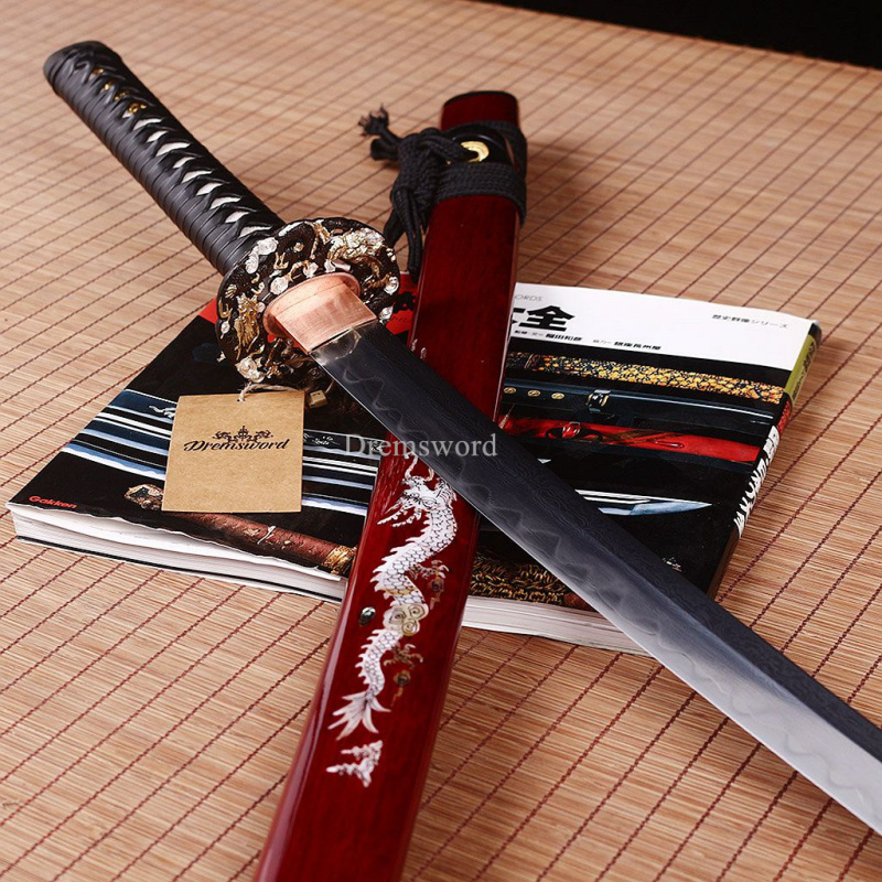 Shihozume ClayTempered Katana Japanese Samurai Sword Hand Polishing Shell Saya Shinogi Zukuri full tang Red