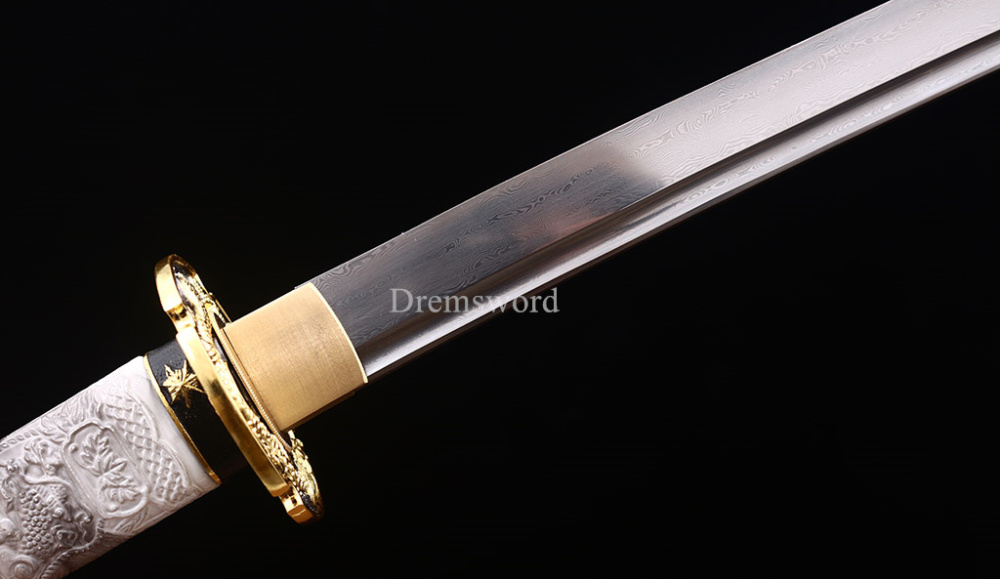 Handmade Damascus Folded Steel Katana Japanese Samurai Real Sword Battle Ready Shinogi Zukuri real sharp sword White