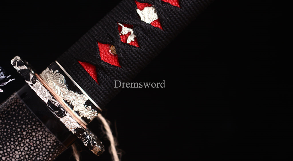 Honsanmai Clay Tempered Katana Japanese Samurai Sword Battle Ready Sharp Rayskin Shinogi-Zukuri black