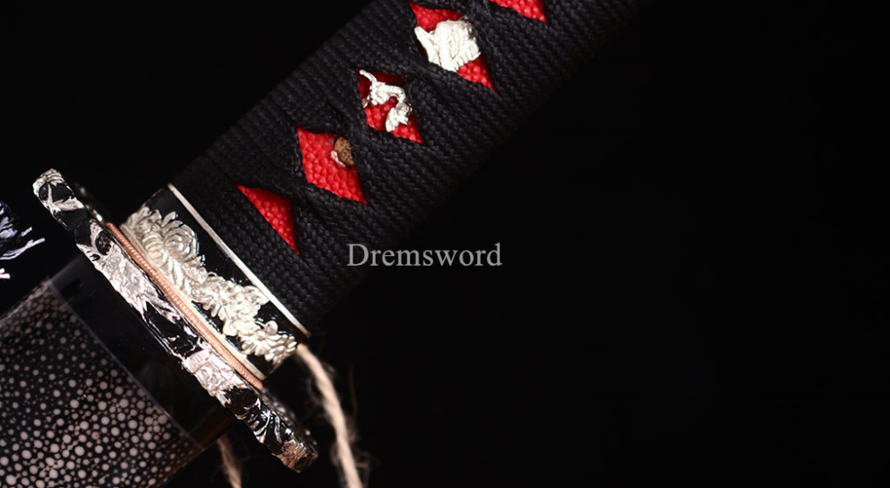 Honsanmai Clay Tempered Katana Japanese Samurai Sword Battle Ready Sharp Rayskin Shinogi-Zukuri black