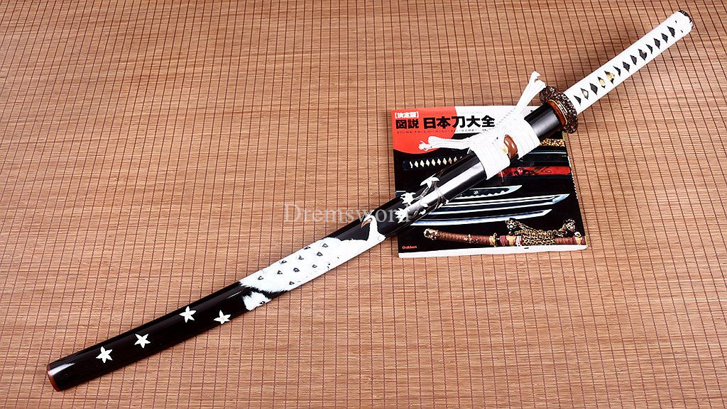 Honsanmai Clay Tempered Katana Japanese Samurai Sword Hand Painted Ox Horn Saya Shinogi-Zukuri black