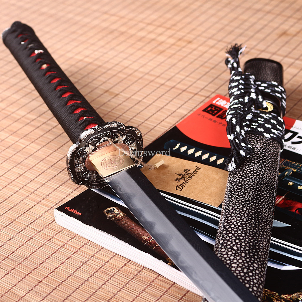 Honsanmai Clay Tempered Katana Japanese Samurai Sword Battle Ready Sharp Rayskin Shinogi-Zukuri black