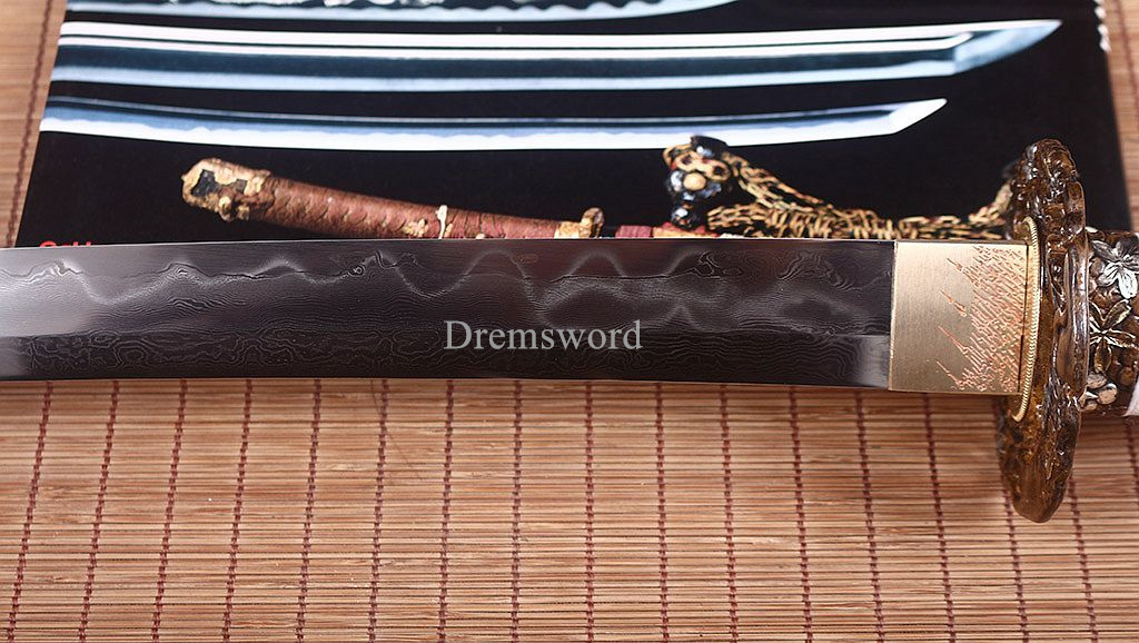 Honsanmai Clay Tempered Katana Japanese Samurai Sword Hand Painted Ox Horn Saya Shinogi-Zukuri black