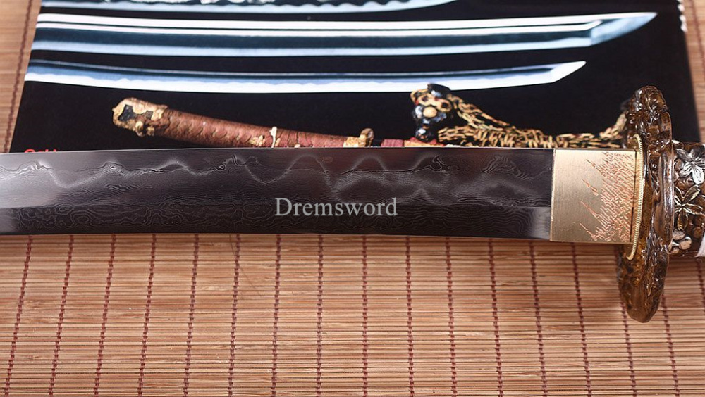 Honsanmai Clay Tempered Katana Japanese Samurai Sword Hand Painted Ox Horn Saya Shinogi-Zukuri black