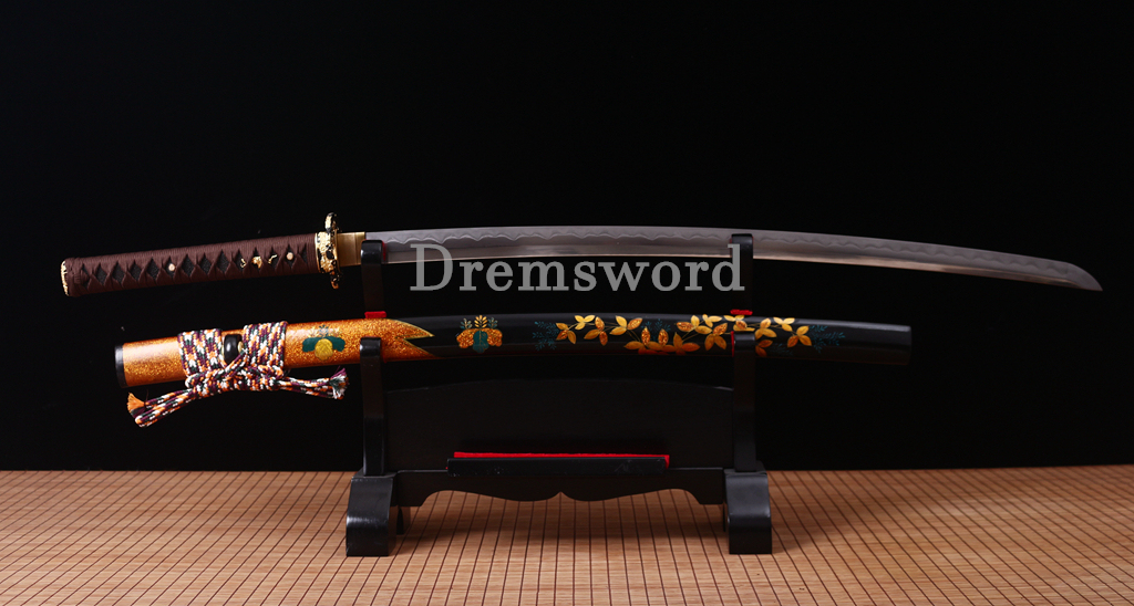 Honsanmai Clay Tempered Katana Japanese Samurai Sword Hadori Polishing Hamon Shinogi-Zukuri Yellow