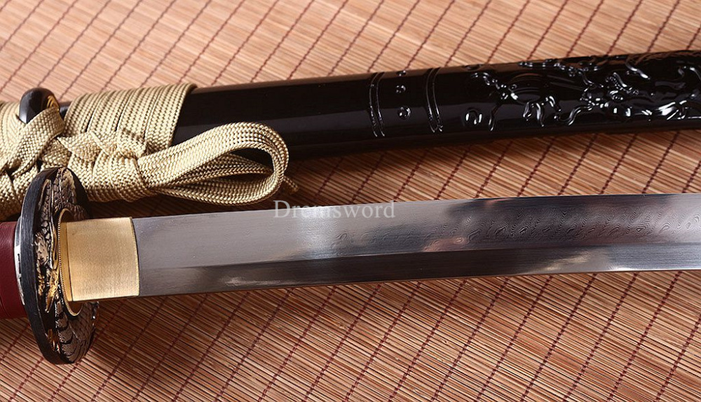 Handmade Folded Steel Clay Tempered Katana Japanese Samurai Sword Battle Ready Shinogi-Zukuri Black