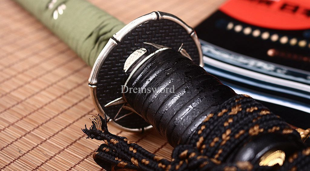 Damascus Folded Steel Clay tempered O Katana Japanese Samurai Sword Rattan Saya Shinogi-Zukuri Black