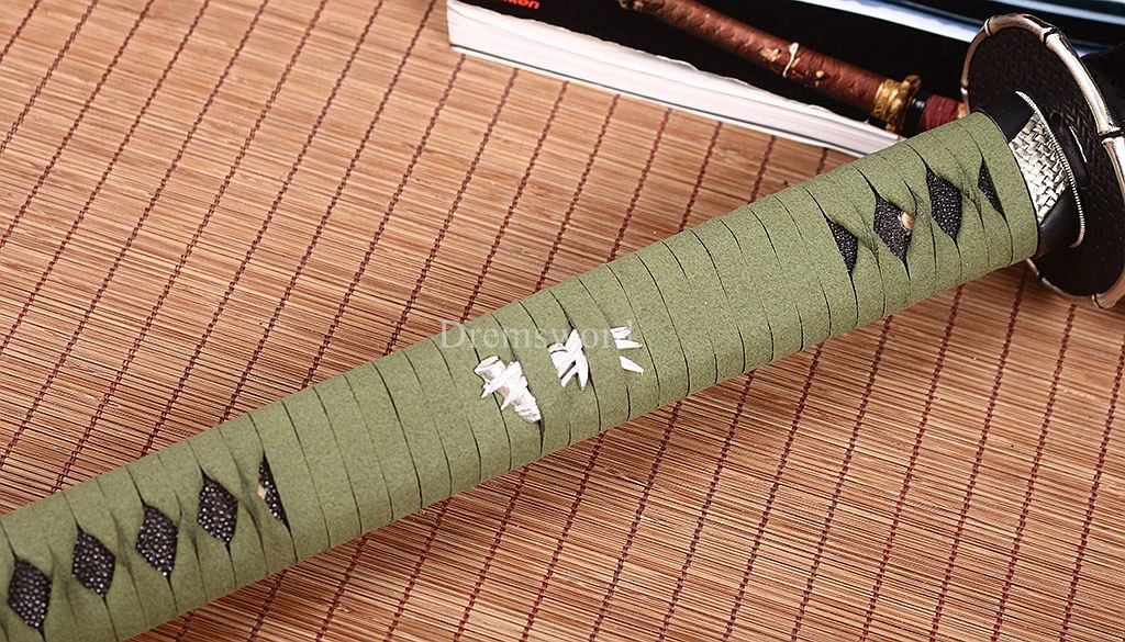 Damascus Folded Steel Clay tempered O Katana Japanese Samurai Sword Rattan Saya Shinogi-Zukuri Black