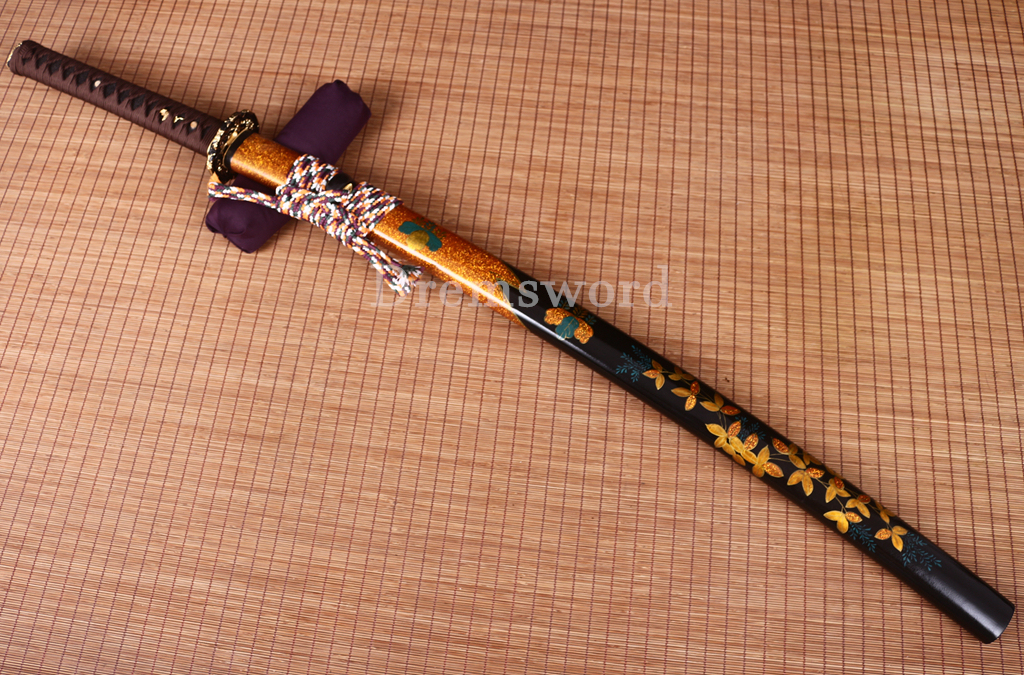 Honsanmai Clay Tempered Katana Japanese Samurai Sword Hadori Polishing Hamon Shinogi-Zukuri Yellow