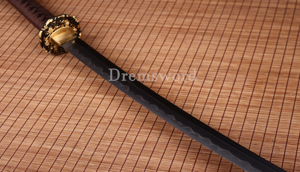Honsanmai Clay Tempered Katana Japanese Samurai Sword Hadori Polishing Hamon Shinogi-Zukuri Yellow