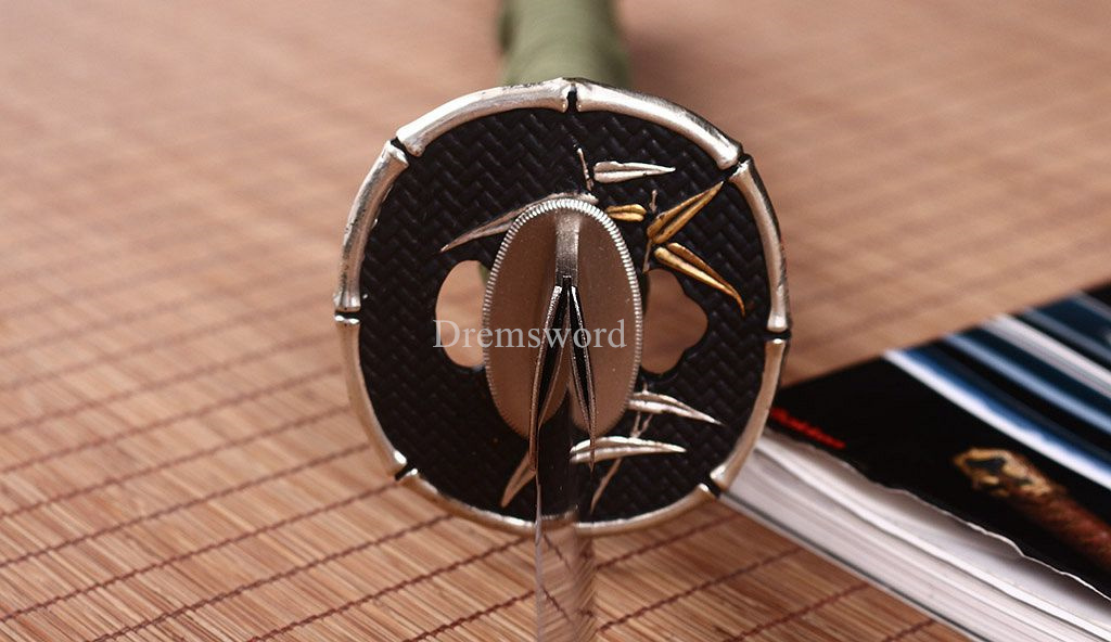 Damascus Folded Steel Clay tempered O Katana Japanese Samurai Sword Rattan Saya Shinogi-Zukuri Black