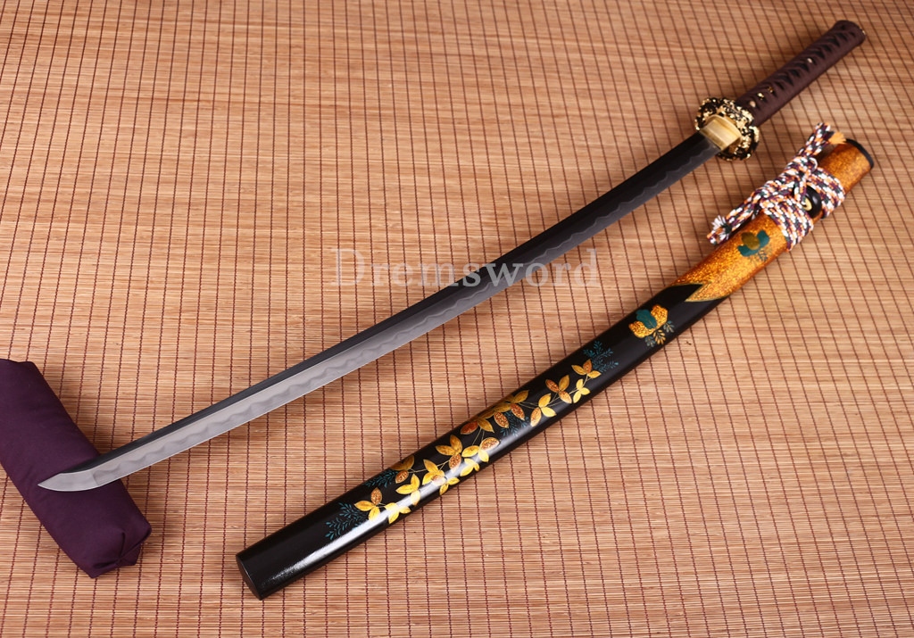 Honsanmai Clay Tempered Katana Japanese Samurai Sword Hadori Polishing Hamon Shinogi-Zukuri Yellow