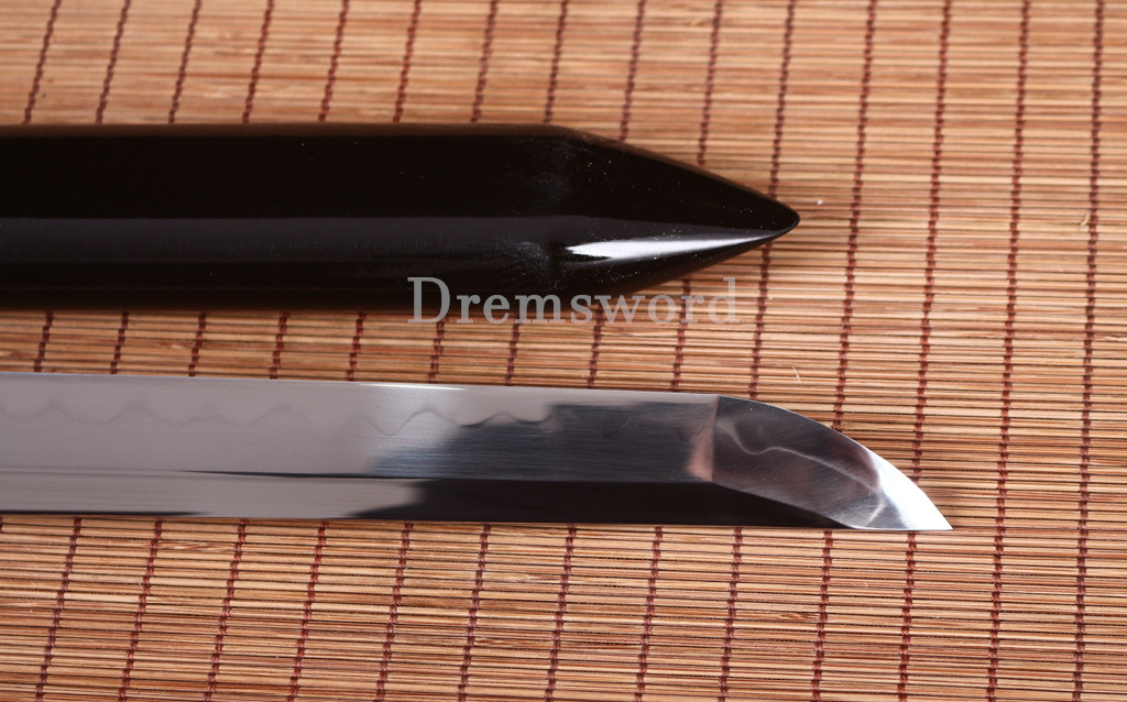 T10 Steel Clay Tempered Ninjato Japanese Ninja Chokutō Sword KAMASU Kissaki Shinogi Zukuri Full Tang Black.