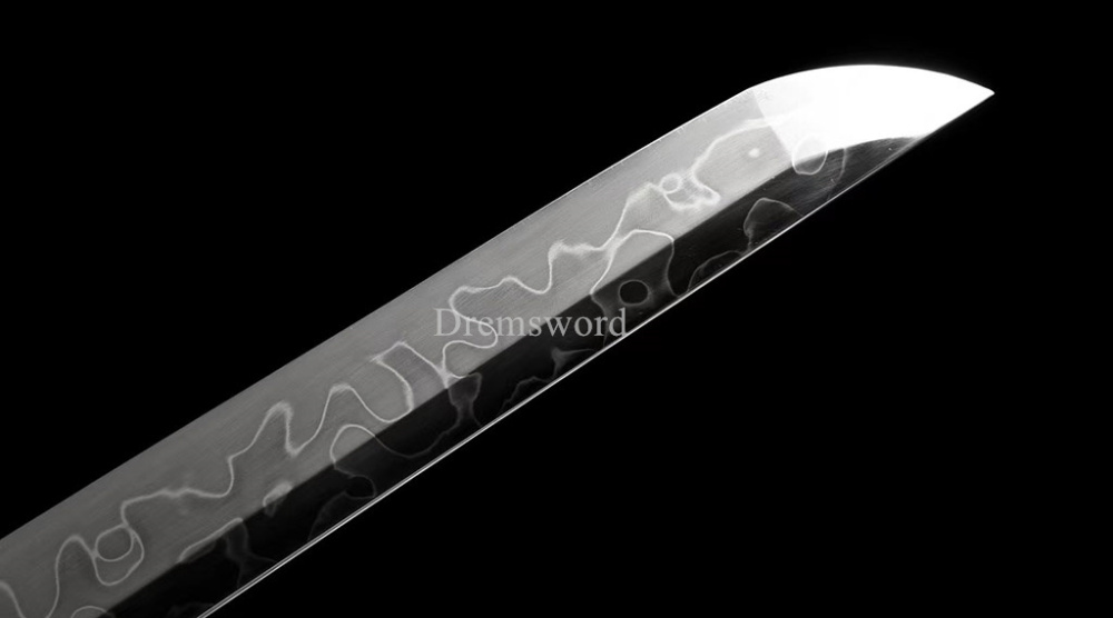 T10 Steel Clay Tempered Katana Japanese Samura Real Sword HITATSURA Ox Horn Saya Shinogi Zukuri Full Tang Green.