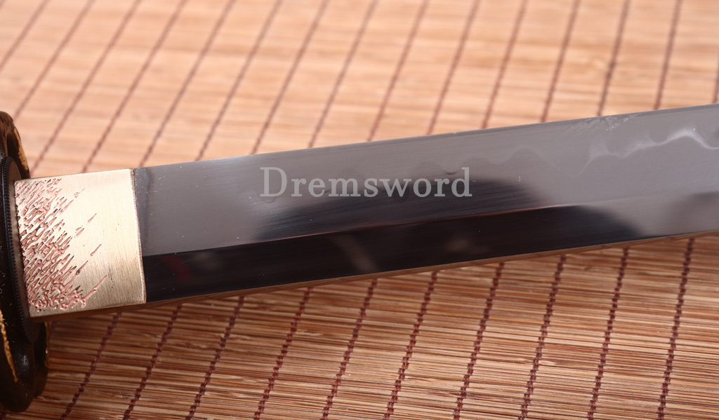 T10 Steel Clay Tempered Ninjato Japanese Ninja Chokutō Sword KAMASU Kissaki Shinogi Zukuri Full Tang Black.