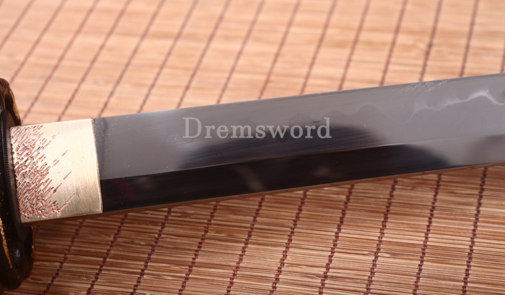 T10 Steel Clay Tempered Ninjato Japanese Ninja Chokutō Sword KAMASU Kissaki Shinogi Zukuri Full Tang Black.