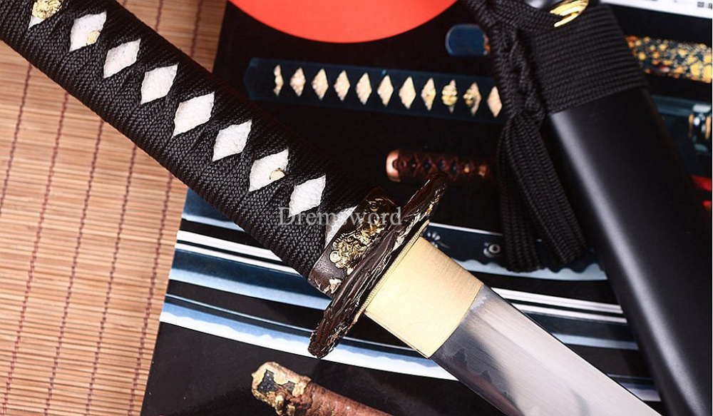T10 Steel Clay Tempered Wakizashi Japanese Samurai Battle Sword Real Hamon Black SHINOGI-ZUKURI Full Tang .