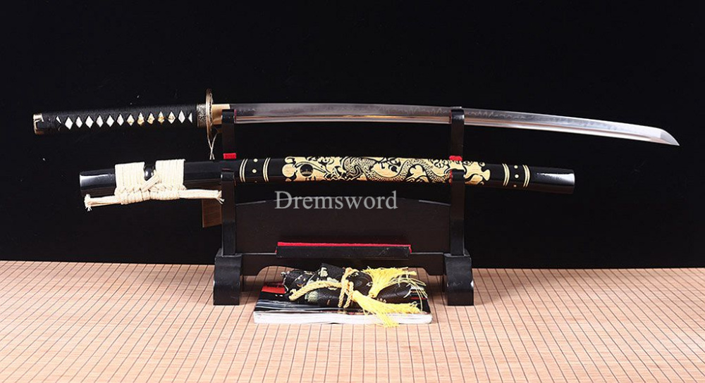 Handmade T10 Steel ClayTempered Katana Japanese Samurai Sword Sharp Battle Ready Shinogi Zukuri Full Tang  Sharp Black.