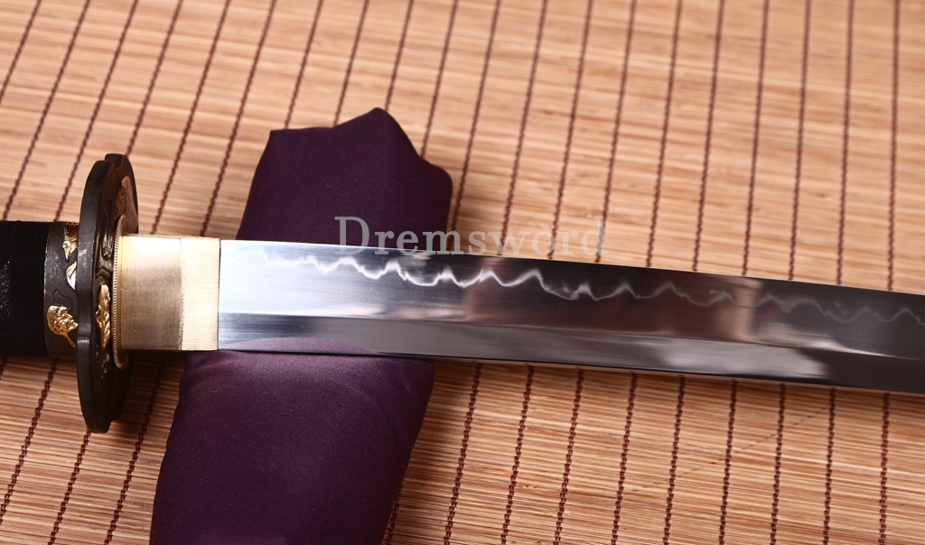 T10 Clay Tempered Katana Japanese Samurai Functional Sword Abrasive Hamon Black Shinogi Zukuri Full Tang