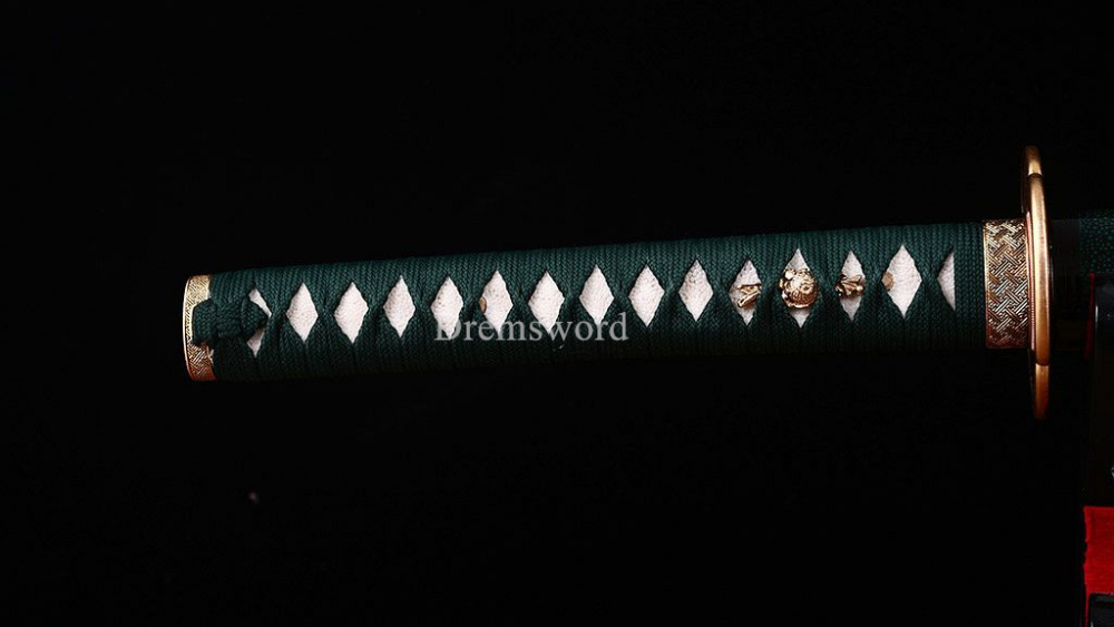T10 Steel Clay Tempered Katana Japanese Samura Real Sword HITATSURA Ox Horn Saya Shinogi Zukuri Full Tang Green.