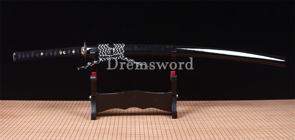 T10 Clay Tempered Katana Japanese Samurai Functional Sword Abrasive Hamon Black Shinogi Zukuri Full Tang