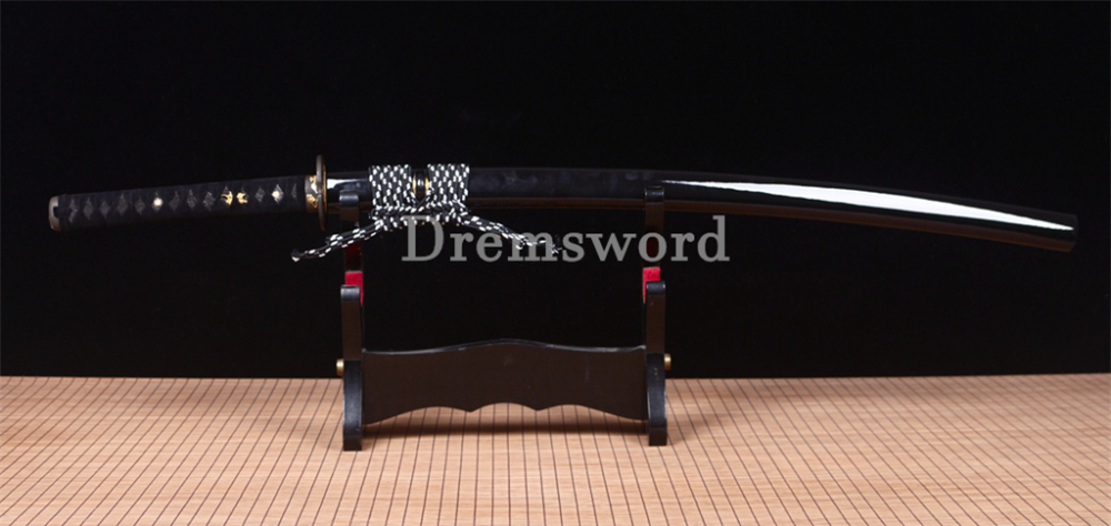 T10 Clay Tempered Katana Japanese Samurai Functional Sword Abrasive Hamon Black Shinogi Zukuri Full Tang