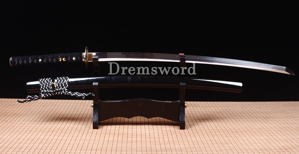 T10 Clay Tempered Katana Japanese Samurai Functional Sword Abrasive Hamon Black Shinogi Zukuri Full Tang