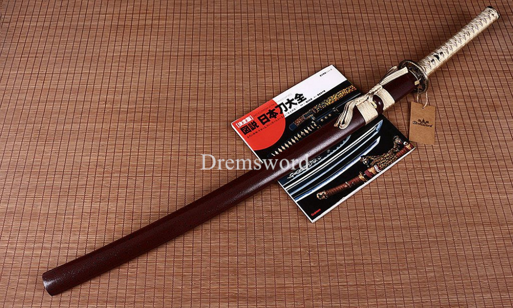 T10 Steel Clay Tempered Japanese Samurai Katana Sword Hand Polishing Sharp Blade Shinogi Zukuri Full Tang Sharp Red.