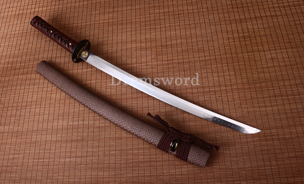 T10 Steel Clay Tempered Wakizashi Japanese Samurai Battle Sword Real Hamon Brown Shinogi Zukuri Full Tang
