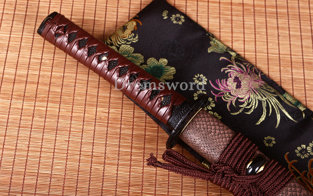 T10 Steel Clay Tempered Wakizashi Japanese Samurai Battle Sword Real Hamon Brown Shinogi Zukuri Full Tang